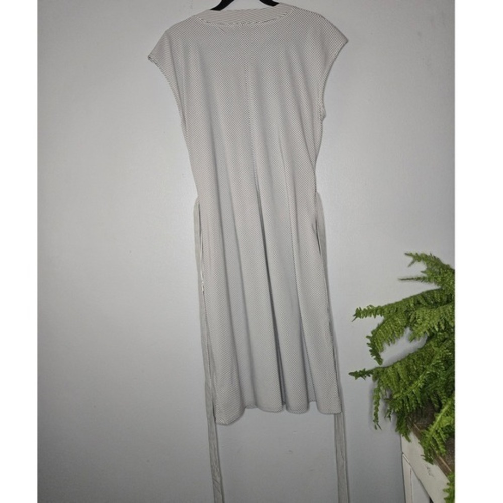 Athleta Newport Wrap Dress Gray White Stripe Midi Career Travel Medium - Picture 5 of 9